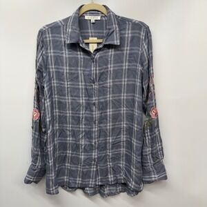 Harper Plaid‎ Embroidered Embellished Floral Lightweight Shirt Womens Medium NWT